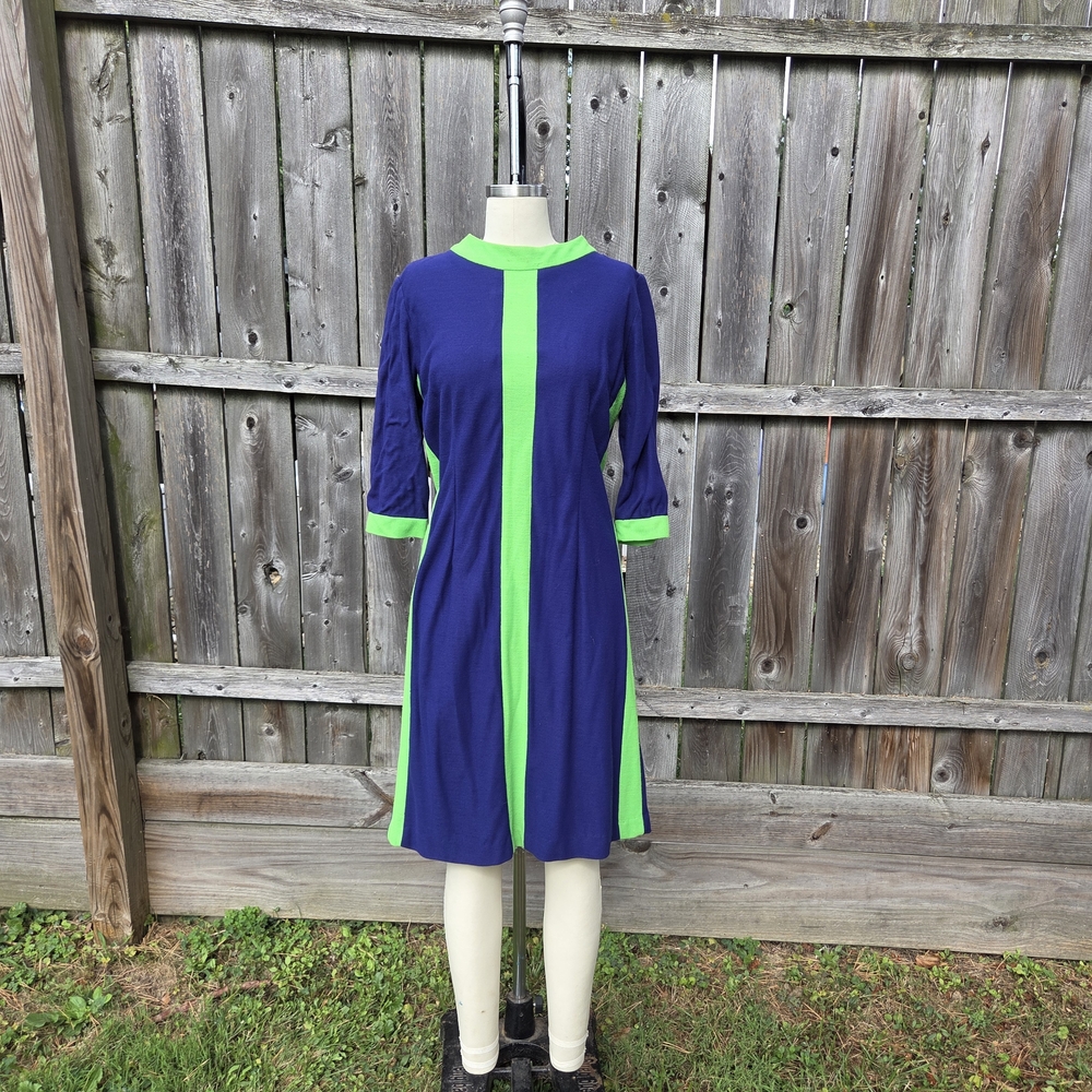 1960s Blue and Green 1960s Colorblock Dress